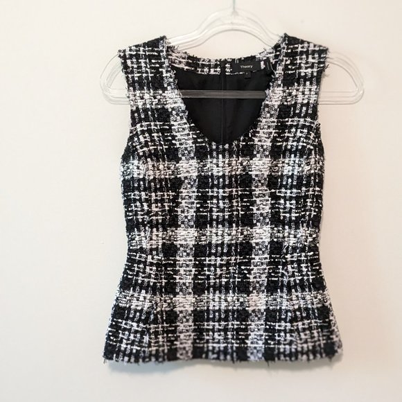 Theory Black and White "Sculpt U Shell" Rubber Tweed Sleeveless Top - Picture 5 of 10